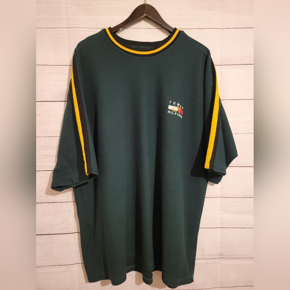 Vintage Tommy Hilfiger Logo Shirt Hunter Green Mens XXL Made In USA Rugby Y2k